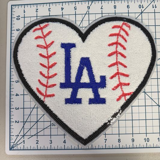 Los Angeles Baseball Heart Iron on Patch