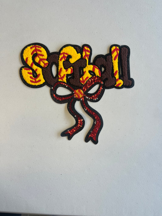 Softball print with bow red/yellow Patch