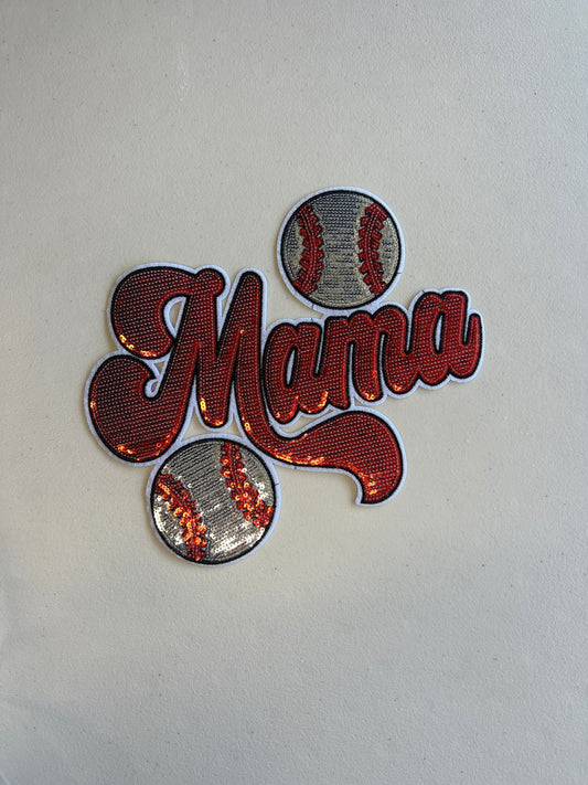 Red Mama Cursive Baseball Patch