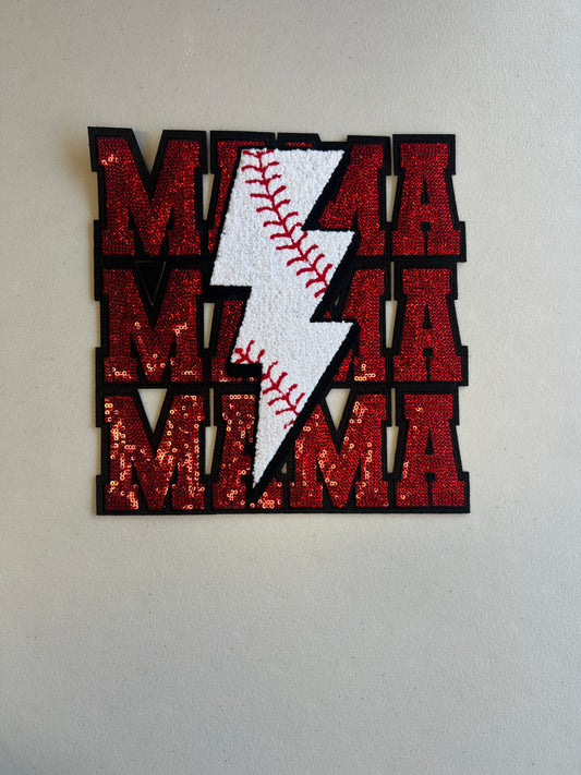 Mama Baseball Lightning Bolt Patch