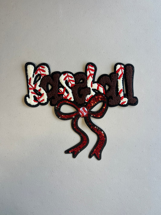Baseball print with bow Patch