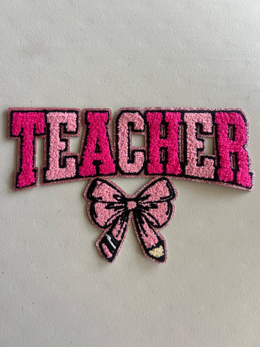 Teacher Pink Bow Patch